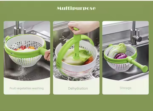 Multi-functional salad, vegetable and fruit rotating spin drying and draining basket kitchen rotating dehydrator