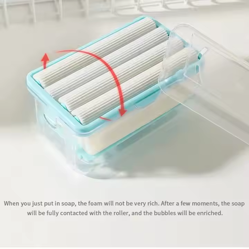 Multi-functional household roller foam soap box, spring stand drainage soap storage box