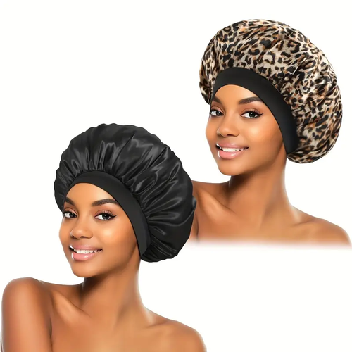 😎Multi-purpose fall-winter leopard print beanie with wide brim, canvas material, hair protection cap, washable shower cap, bath cap🤩