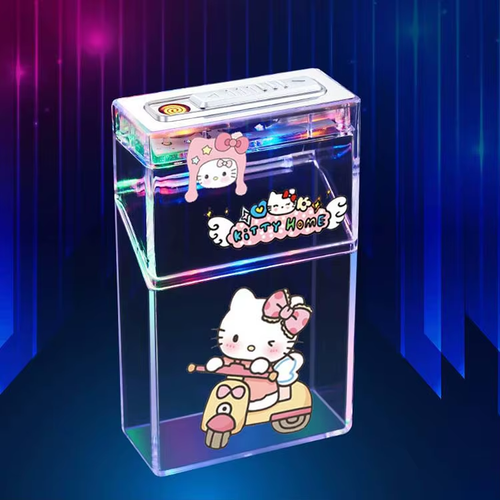 Acrylic cute cartoon Hello Kitty kuromi cigarette box, USB flash drive, lighter, tungsten ignition, transparent cigarette box🚬🎆