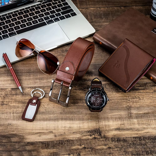 Fashion Luxurious Gift Business Box Belt Wallet Eyeglasses 4-Item Set Leather Watch Quartz Men's Watch Men's Set