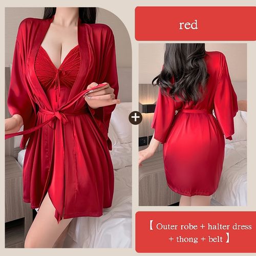 The summer ice silk lace V-neck and bow tie cool nightgown has an amazing feel and allows you to sleep soundly