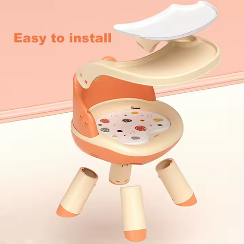 The multi-functional children's chair is safe and practical. It is a baby feeding chair with a sound whistle