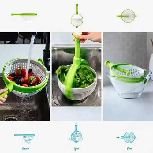 Multi-functional salad, vegetable and fruit rotating spin drying and draining basket kitchen rotating dehydrator