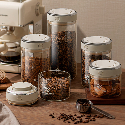 🛑Airtight tableware storage organizer for kitchen, glass storage tank with pop-up spice coffee bean container, kitchen tableware storage glass organizer New type kitchen coffee can with awakening function coffee bean container 1100 milliliters