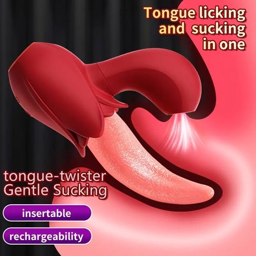 2-in-1 female vibrator with tongue stimulation device, clitoris stimulator, G-spot massager, vaginal sucking toy for female orgasm.
