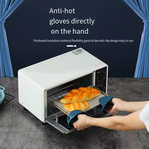 Blue stainless steel anti-scald and anti-slip heat-insulating gloves, a complete set of three pieces