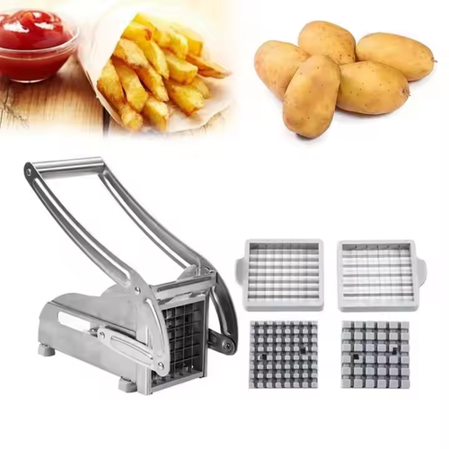Fruit and vegetable tools: French fries, Onions, cucumbers, vegetables, carrots, potatoes, and a slicer