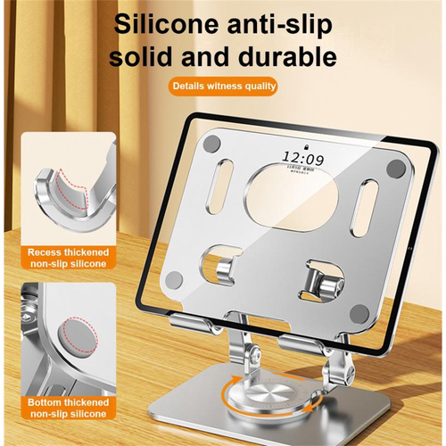 Foldable aluminum desktop phone stand and tablet stand, suitable for mobile phones and tablets, with 360-degree rotating base🤗🤩