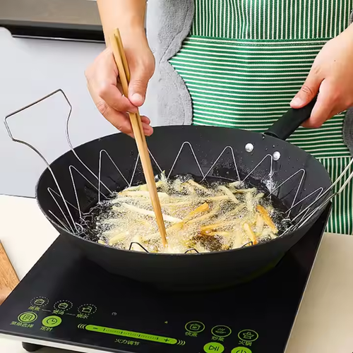 Food-grade stainless steel foldable steam-rinsing strain frying filter, kitchen cooking tool basket