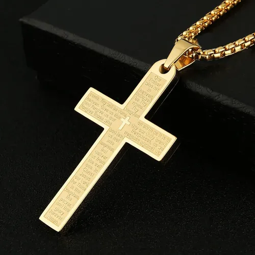 😍Christian Bible Cross Chain Necklace Stainless Steel Pendant Necklace for Men Religious Prayer Jesus corrente masculina✨