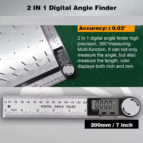 Display goniometer, 2-in-1 Angle gauge, measuring tool, stainless steel 200mm, 300mm ruler, digital protractor, goniometer