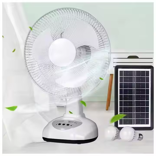 A solar-powered daily fan for charging mobile phones with light bulbs