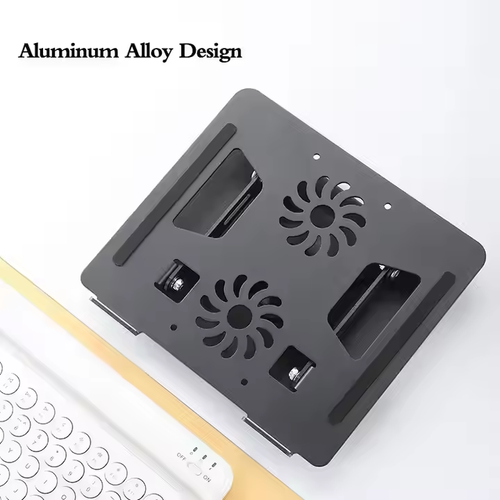 Metal adjustable laptop stand, 360-degree rotating laptop cooling stand, foldable laptop lifter stand, with dual fans