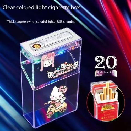 Acrylic cute cartoon Hello Kitty kuromi cigarette box, USB flash drive, lighter, tungsten ignition, transparent cigarette box🚬🎆