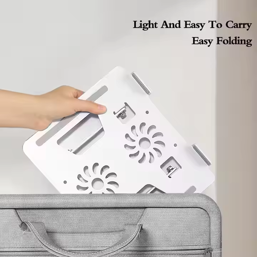 Metal adjustable laptop stand, 360-degree rotating laptop cooling stand, foldable laptop lifter stand, with dual fans