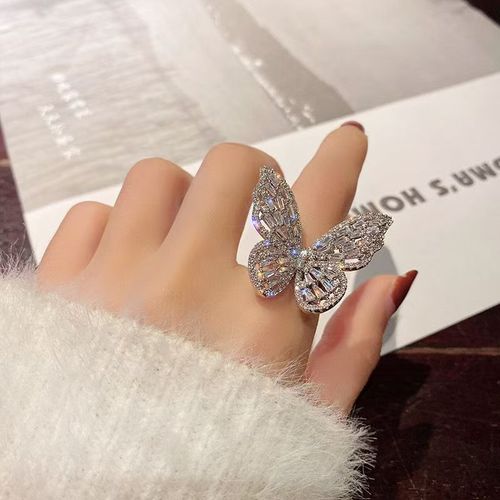 🎁Shiny crystal butterfly knuckle ring open loop fine jewelry zircon diamond 3D butterfly ring for girls and women as a gift
