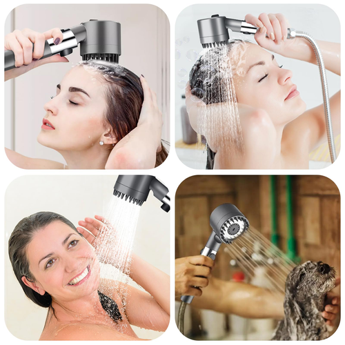 😯The shower head enhances the water flow, features a filtering high-pressure water-saving spray, 3 modes and a stop button for water control, a massage handheld device, a high-pressure shower head with a scalp massager and shampoo brush, suitable for skin and hair care, and a filtering shower head sprayer to soften hard water.