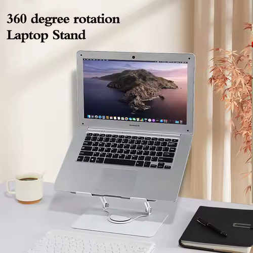 Metal adjustable laptop stand, 360-degree rotating laptop cooling stand, foldable laptop lifter stand, with dual fans