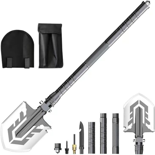 Zune Lotoo Survival Shovel multi-functional Tool 28-in-1 luxury set, tactical camping folding shovel, martensitic steel that is not easily damaged, adjustable at 7 angles, 24-35.4 inches in length, compact equipment suitable for outdoor hiking emergencies