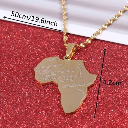🤩18k gold-plated fashionable new custom African map necklace - personalized gold stamping jewelry