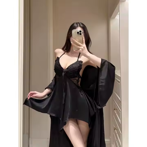 The summer ice silk lace V-neck and bow tie cool nightgown has an amazing feel and allows you to sleep soundly