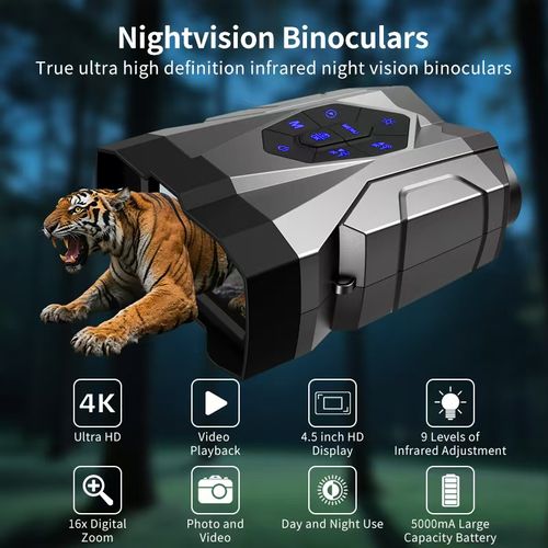 4K night vision hunting camera, double-barrel telescope, infrared double-barrel telescope, with large screen, for outdoor camping