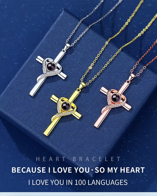 Cross Pendant Projection 100 Languages ​​I Love You Necklace Fashion Jewelry Necklace