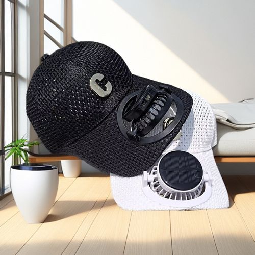 Fashionable, lightweight and breathable solar fan hat, breathable mesh sun protection outdoor wide-brimmed hat, baseball cap with solar fan🏀💨💨💨