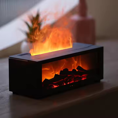 Flame Remote Control Fireplace Aroma Diffuser Essential Oil Colorful Light 3D Fog Humidifier Flame Fireplace Aroma Diffuser