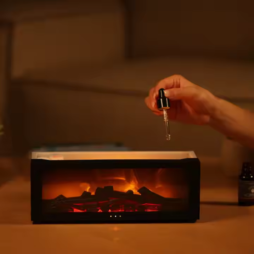 Flame Remote Control Fireplace Aroma Diffuser Essential Oil Colorful Light 3D Fog Humidifier Flame Fireplace Aroma Diffuser