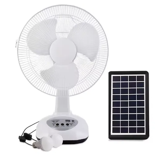 High Quality Home Use Cooling Battery Solar Electric Table Fan Rechargeable DC 12 Inch Wind Solar Fan with LED Lamp