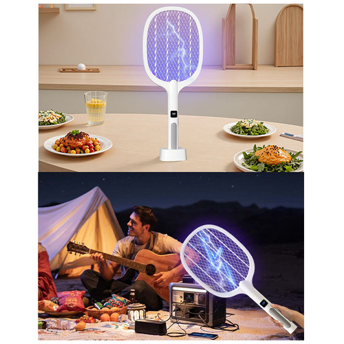 Efficient Fly Swatter Handheld Electric Mosquito Swatter Racket Mosquito Killer Bug Zapper Racket With Base
