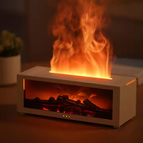 Flame Remote Control Fireplace Aroma Diffuser Essential Oil Colorful Light 3D Fog Humidifier Flame Fireplace Aroma Diffuser