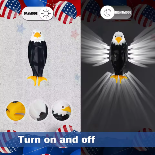 Eagle-shaped night light, rechargeable, remote-controlled magnetic wall-mounted lamp, suitable for bedrooms and corridors, using USB charging method.