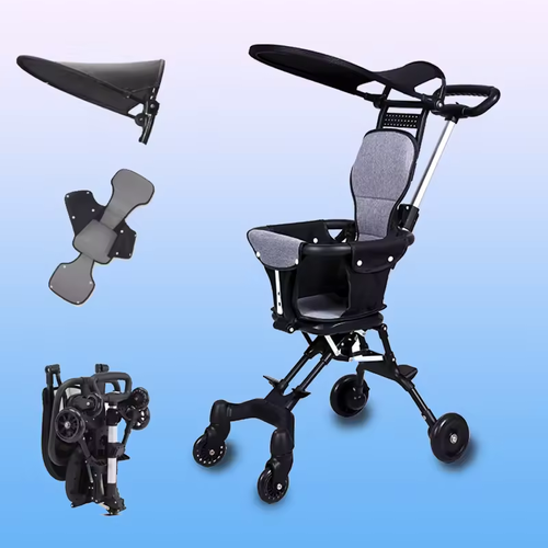 Lightweight Baby Stroller High Landscape One-click Folding Two-ways Baby Strolling Cart with Double Brake Guardrail Newborn