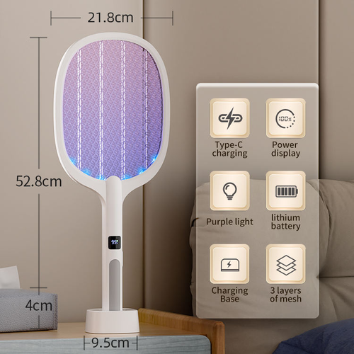 Efficient Fly Swatter Handheld Electric Mosquito Swatter Racket Mosquito Killer Bug Zapper Racket With Base