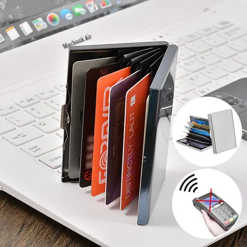 Stainless steel anti-radio frequency identification card sleeve type male and female credit card holder, wallet protector and card blocker