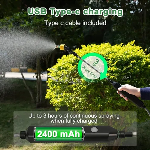 ⚡💦 Battery-powered electric sprayer, with a multi-functional design, equipped with two nozzles and capable of automatic switching, with adjustable flow rate, suitable for use with gardening tools.
