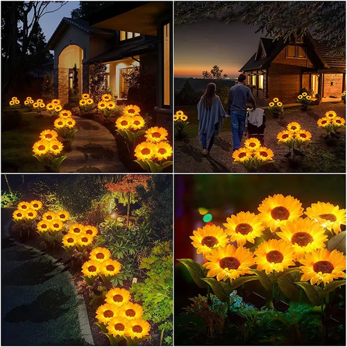 Pathway Lawn Yard Porch Walkway Landscape Decorations LED Artificial Flowers IP65 Waterproof Sunflower Solar Garden Lights 360