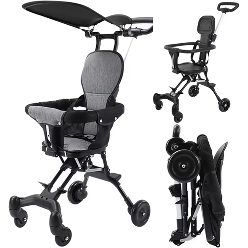 Lightweight Baby Stroller High Landscape One-click Folding Two-ways Baby Strolling Cart with Double Brake Guardrail Newborn