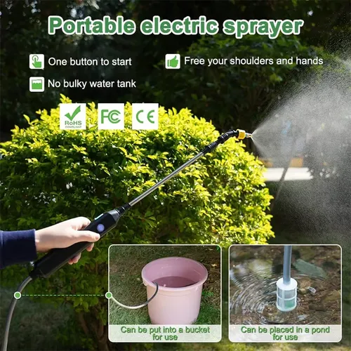 ⚡💦 Battery-powered electric sprayer, with a multi-functional design, equipped with two nozzles and capable of automatic switching, with adjustable flow rate, suitable for use with gardening tools.