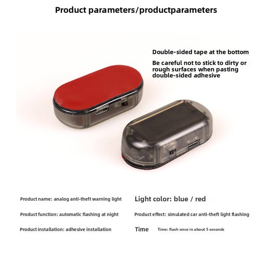 2 Solar-powered LED decorative anti-theft flashing lights in red and blue. No wiring required. Warning lights for vehicles. LED flashing warning lights.