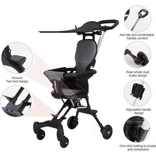 Lightweight Baby Stroller High Landscape One-click Folding Two-ways Baby Strolling Cart with Double Brake Guardrail Newborn