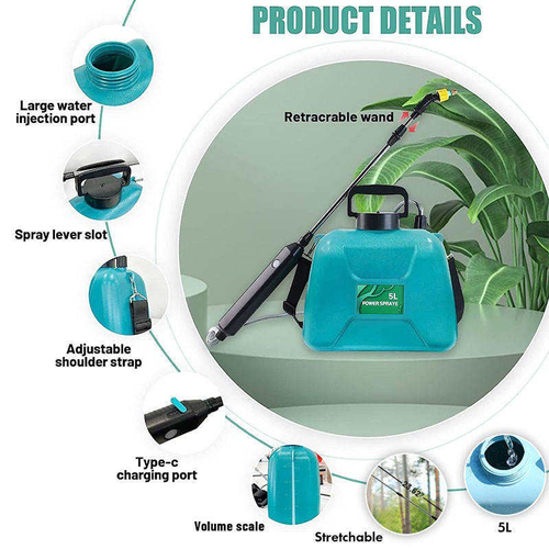 Large Capacity 5L Automatic Rechargeable PVC Plastic Electric Watering Pot Sprayer Portable Household Garden Sprayer Adjustable