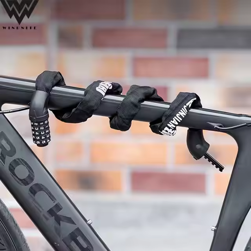 Top-quality 5-digit steel bicycle chain lock with personalized anti-theft code. Mountain bike, electric bike, motorcycle lock.