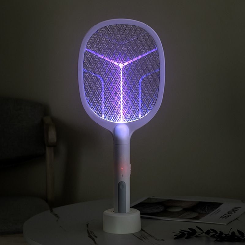 Efficient Fly Swatter Handheld Electric Mosquito Swatter Racket Mosquito Killer Bug Zapper Racket With Base