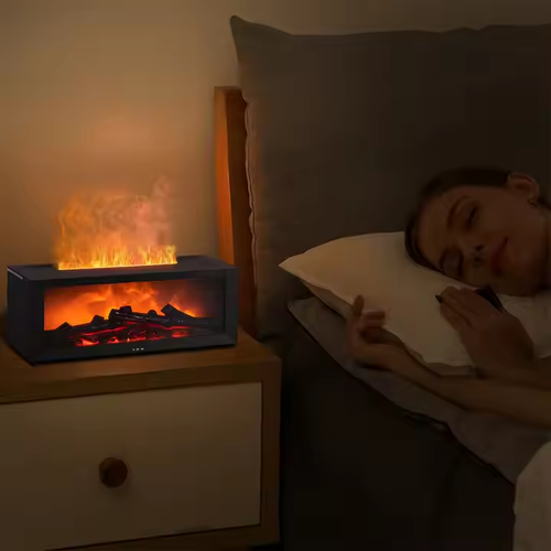 Flame Remote Control Fireplace Aroma Diffuser Essential Oil Colorful Light 3D Fog Humidifier Flame Fireplace Aroma Diffuser