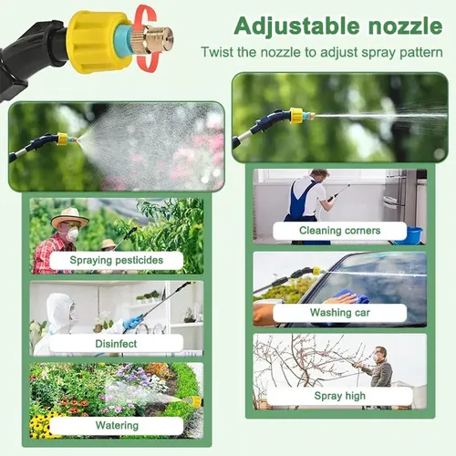 ⚡💦 Battery-powered electric sprayer, with a multi-functional design, equipped with two nozzles and capable of automatic switching, with adjustable flow rate, suitable for use with gardening tools.
