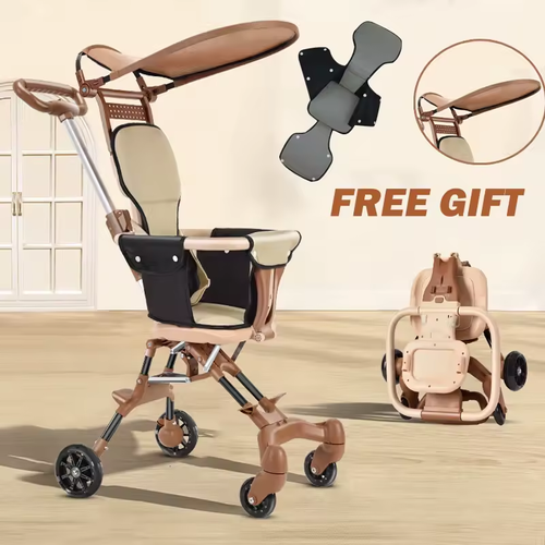 Lightweight Baby Stroller High Landscape One-click Folding Two-ways Baby Strolling Cart with Double Brake Guardrail Newborn